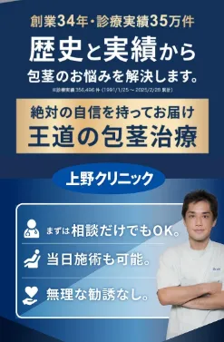 京都で包茎手術が安いおすすめのクリニック　東京上野クリニックのLP画像　当日施術可能