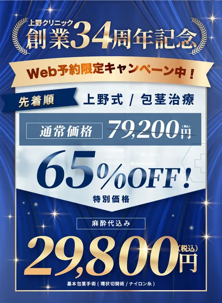 京都で包茎手術が安いおすすめのクリニック　東京上野クリニックのLP画像　クーポン