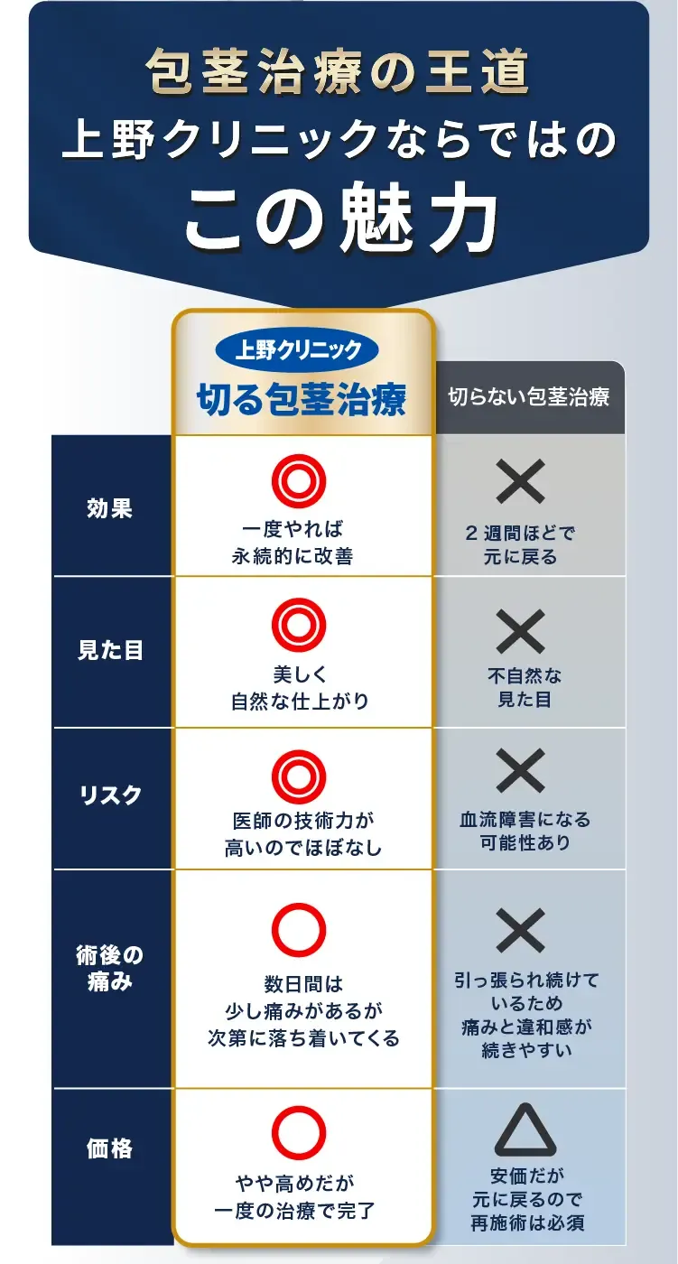 京都で包茎手術が安いおすすめのクリニック　東京上野クリニックのLP画像　魅力